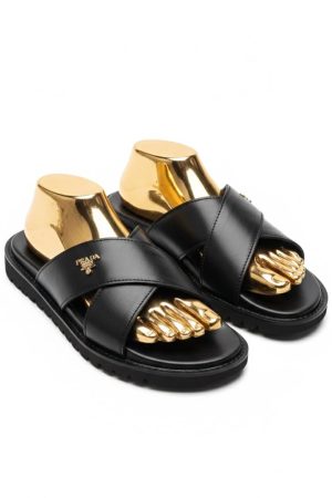 Cross-Strap Leather Slide