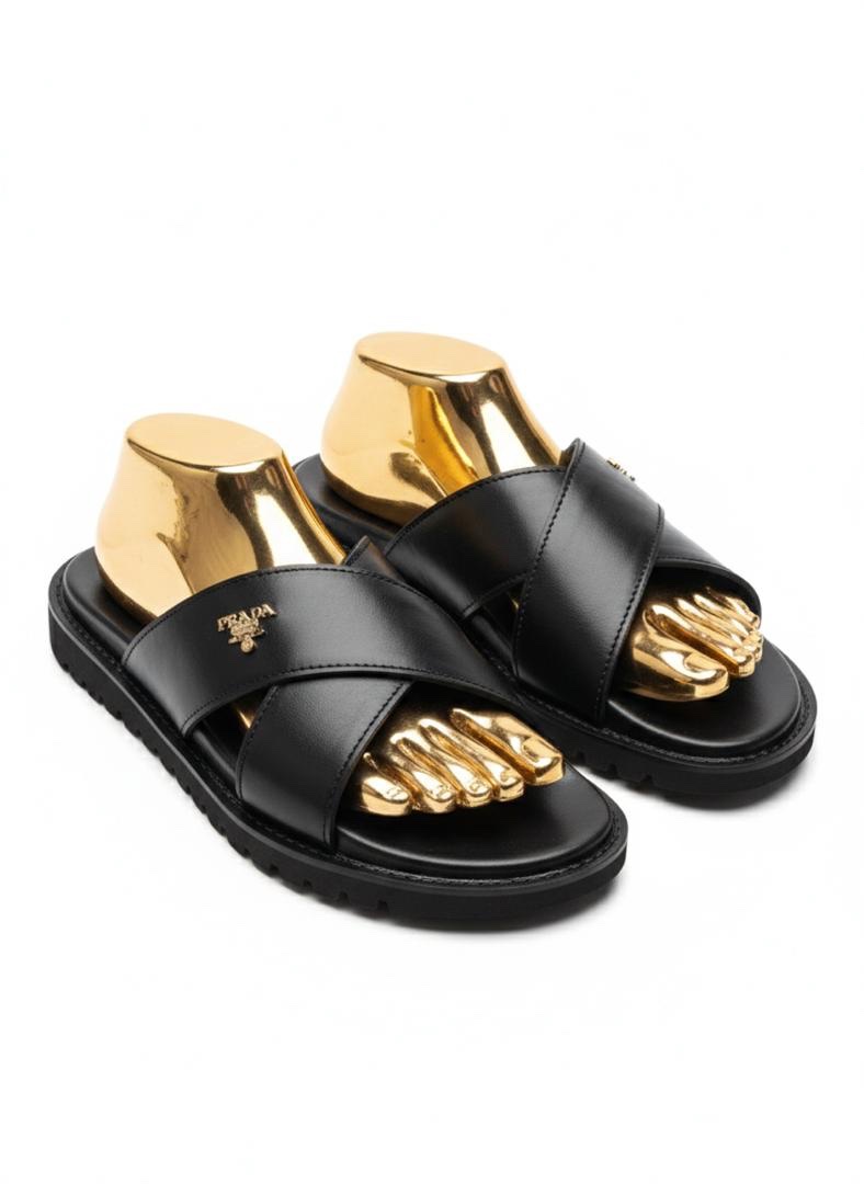 Cross-Strap Leather Slide