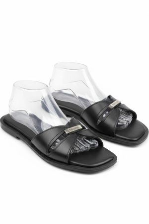Buckle-Accent Leather Slide
