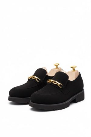 Suede Chain-Link Lugged Loafers