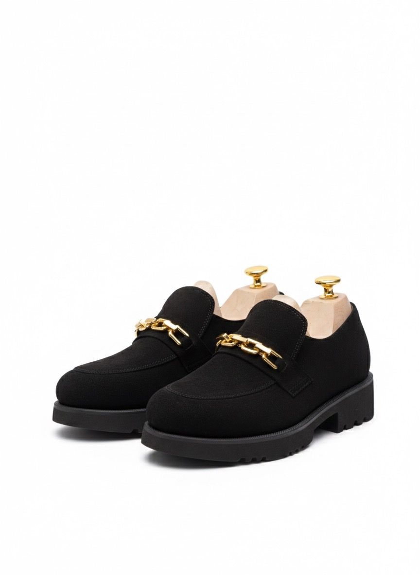 Suede Chain-Link Lugged Loafers