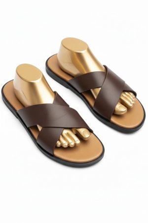 Cross-Strap Leather Slide