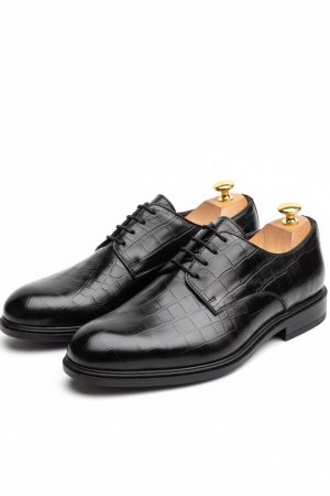 Onyx Croc-Embossed Executive Derby