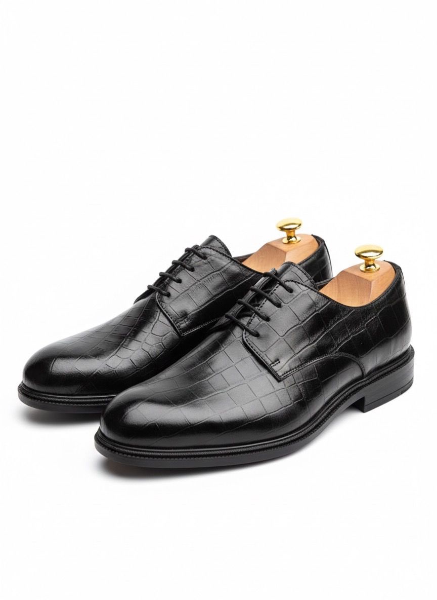 Onyx Croc-Embossed Executive Derby
