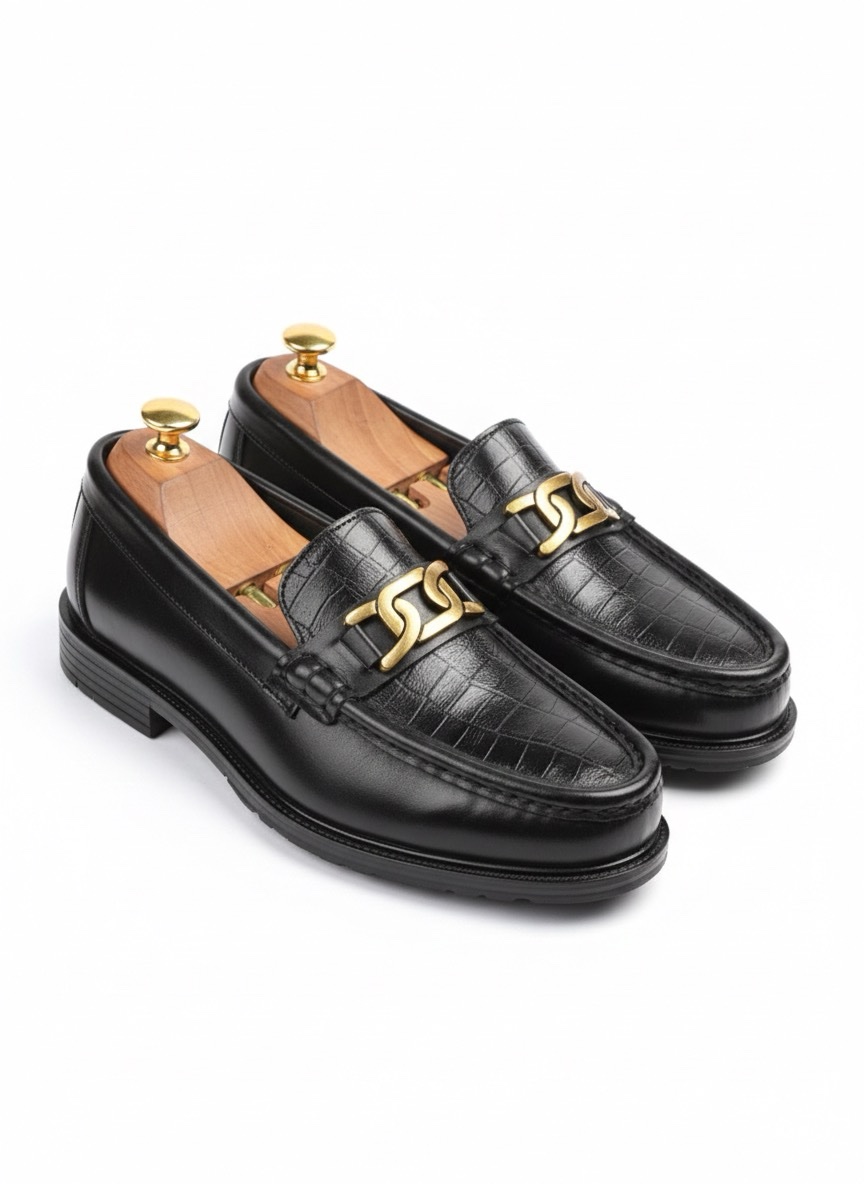 Crocodile-Embossed Leather Moccasin