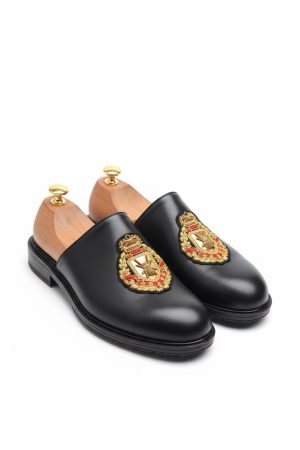 Men’s Leather "Regal Crest" Embroidered Mules