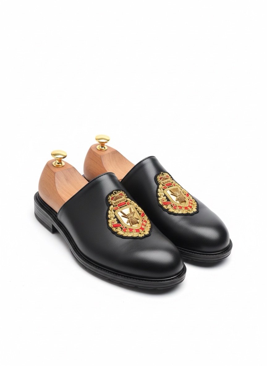 Men’s Leather "Regal Crest" Embroidered Mules