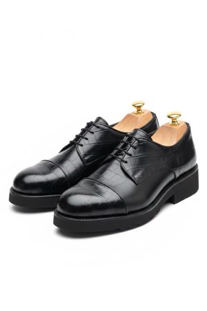 Croc-Embossed Platform Derby