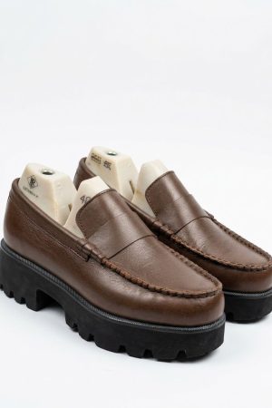 Brown Chunky Sole Penny Loafers